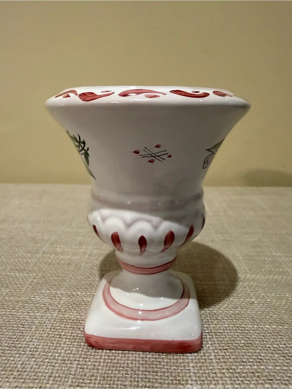 Vintage Roullet Renoleau French Faience Hand Painted Pedestal Urn Vase 4”